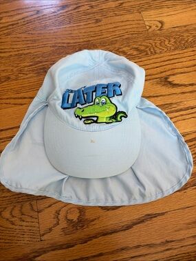 Kids Light Blue Sun Hat with 'Later' Crocodile Embroidery